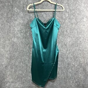 Rue 21 Cocktail Slip Dress Womens L Teal Tulip Hem Feminine Romantic Date Night